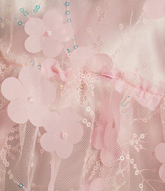 B. Darlin 3D Floral V-Neck Short Puff-Sleeve Bow Front Ruffle Dress Product Image