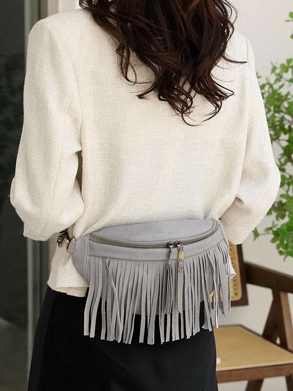 Geometric Tasseled Zipper Crossbody Bags Product Image