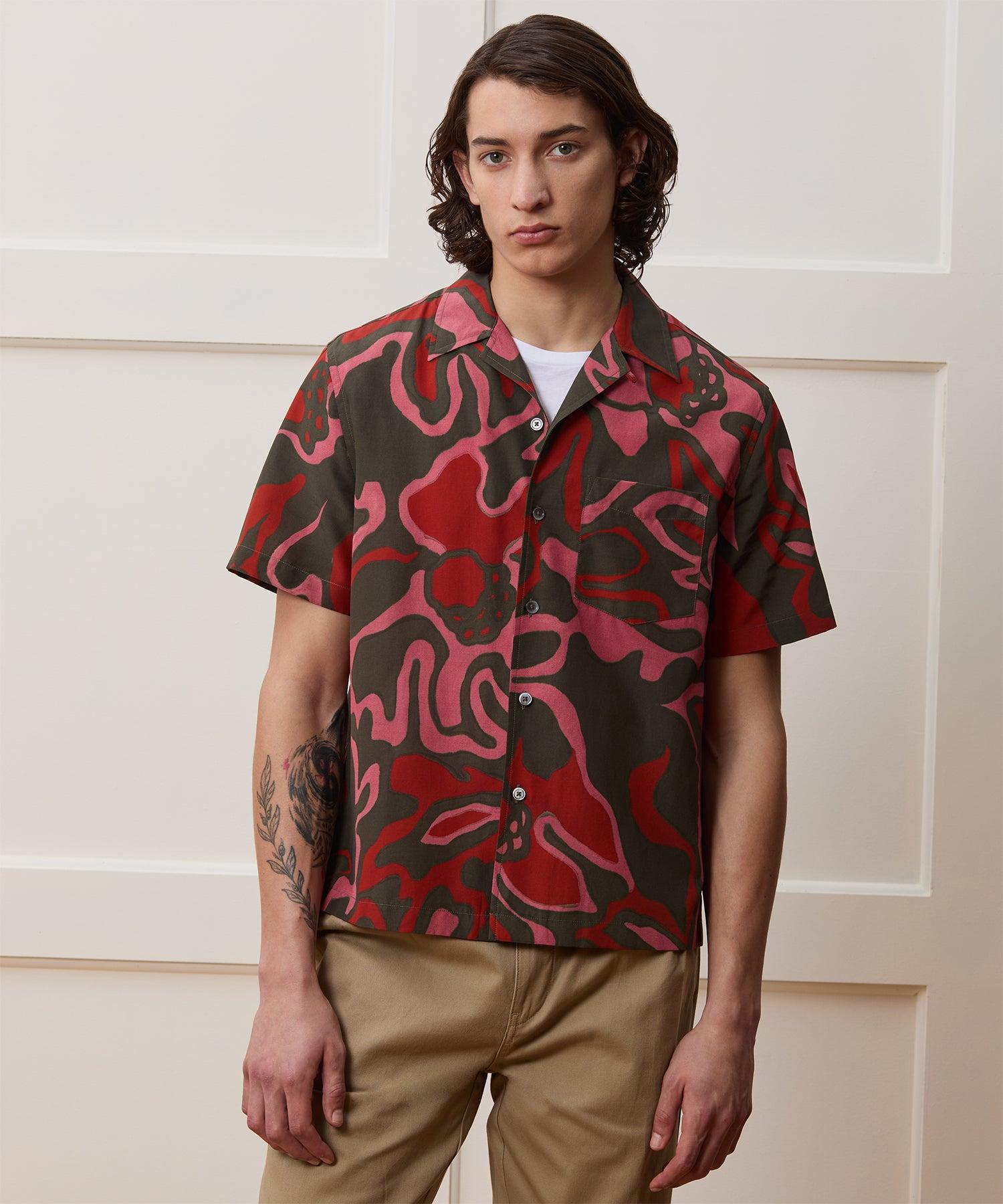 Cropped Silk-Cotton Camp Collar Shirt Product Image