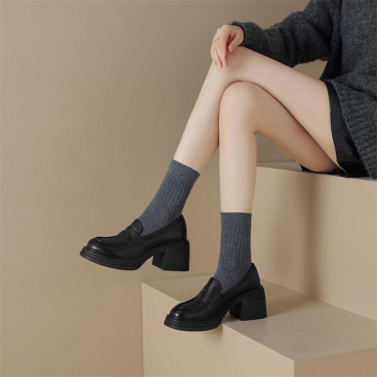 Platform Block Heel Penny Loafer Pumps Product Image