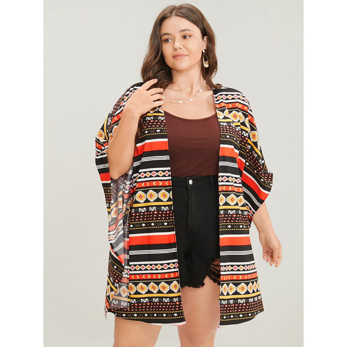 Plus Size Bandana Dolman Sleeve Open Front Cover Up Women Multicolor Vacation Loose Dailywear Kimonos BloomChic 26/4X Product Image