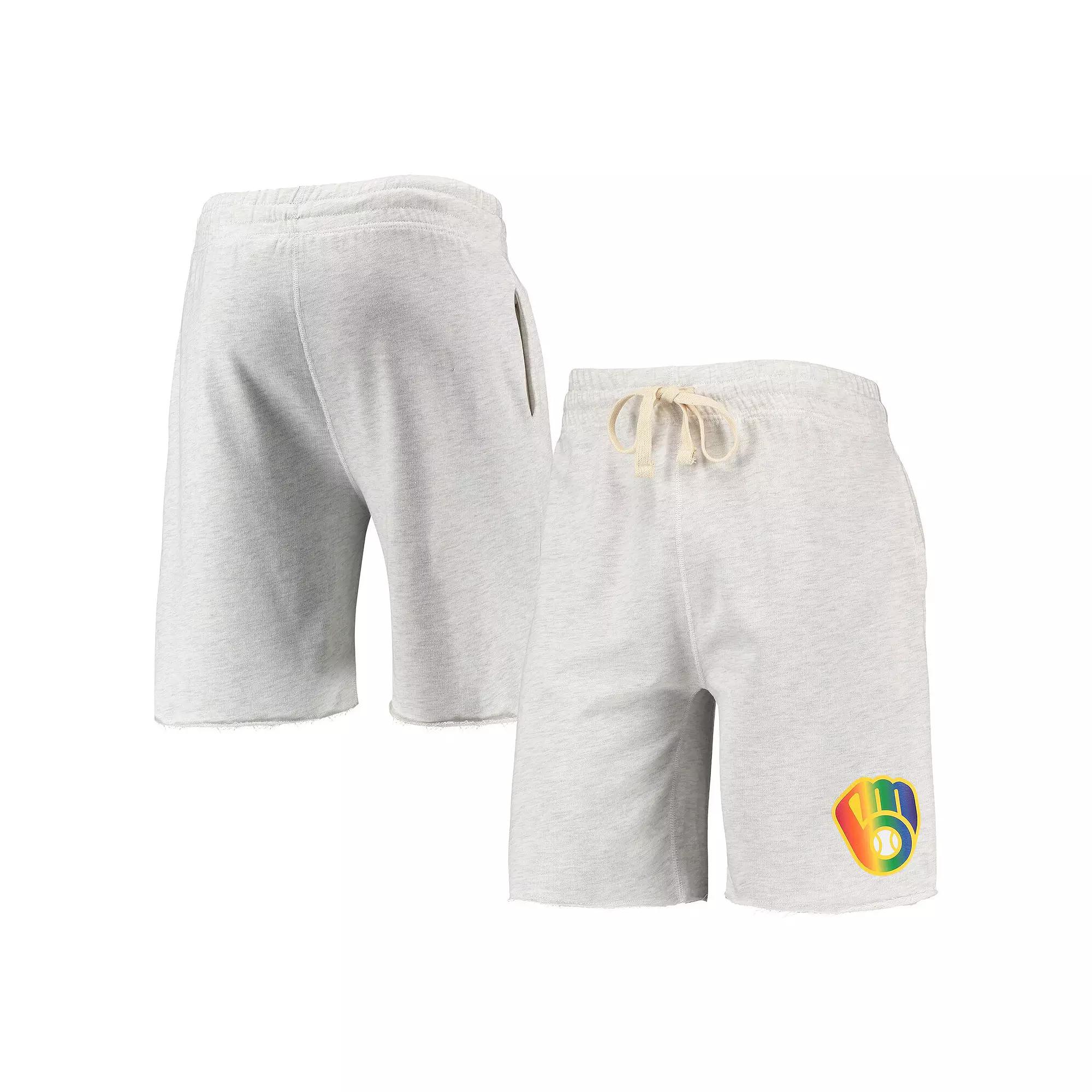 Men's Concepts Sport Oatmeal Milwaukee Brewers Mainstream Logo Terry Tri-Blend Shorts,  Product Image