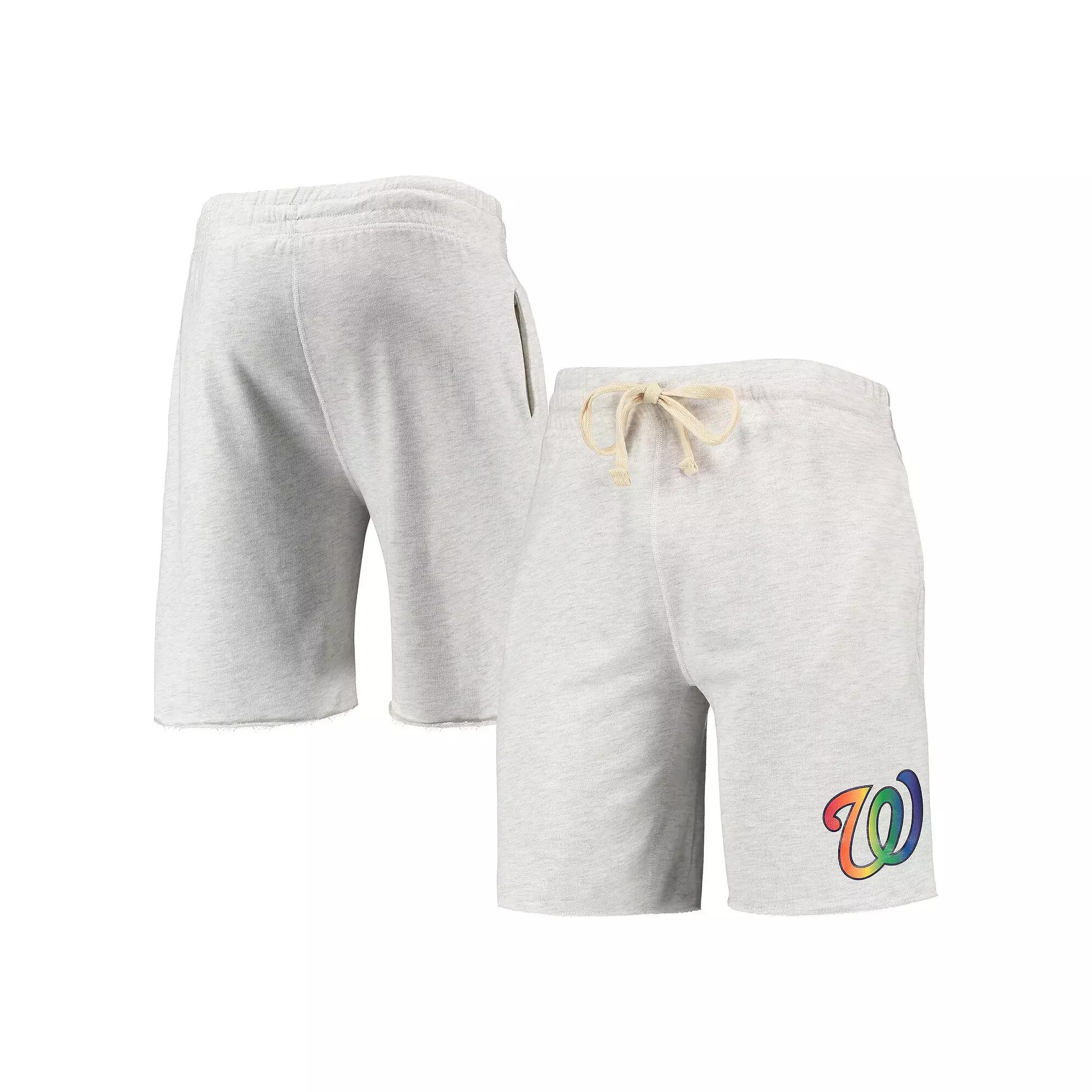 Men's Concepts Sport Oatmeal Washington Nationals Mainstream Logo Terry Tri-Blend Shorts,  Product Image