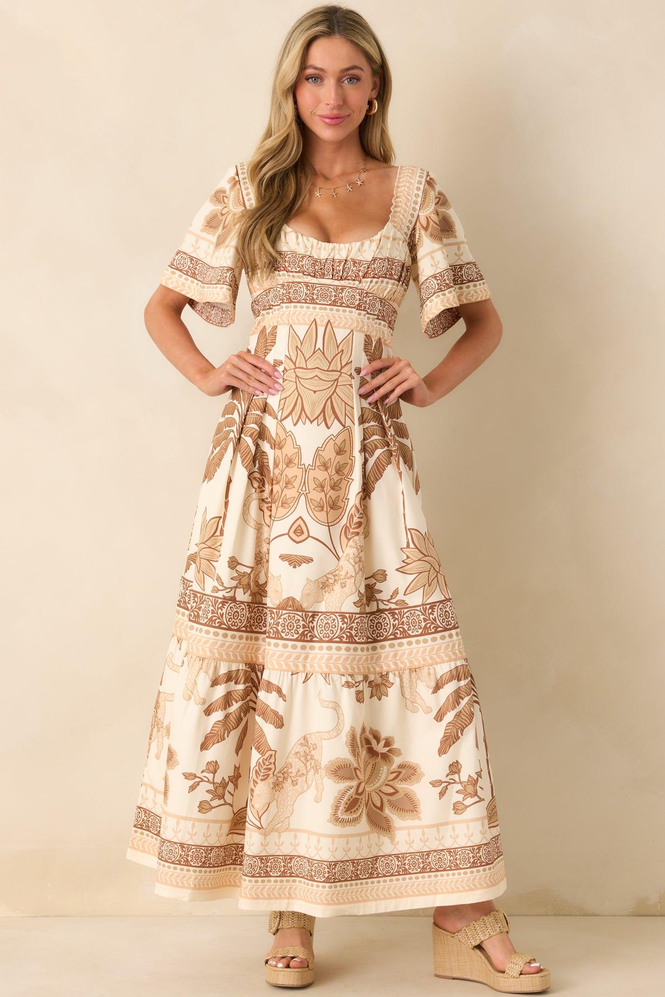 Aylaya Beige Multi Print Cotton Lisbon Maxi Dress Product Image