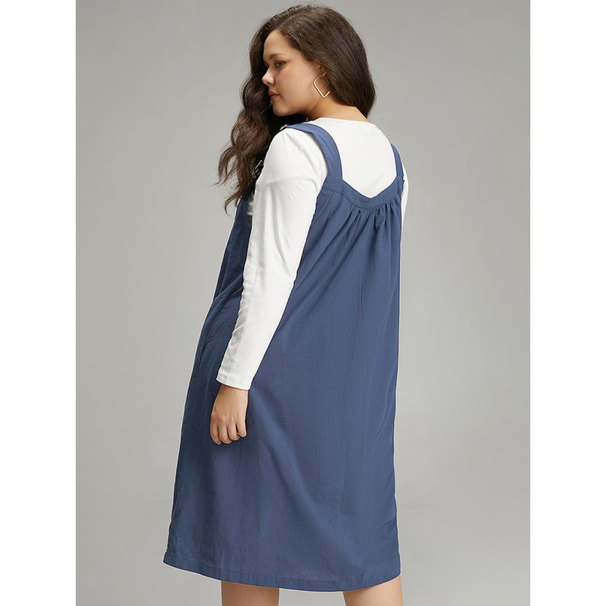 Plus Size Plain Plicated Detail Adjustable Straps Dress Indigo Women Casual Adjustable Straps Spaghetti Strap Sleeveless Curvy Midi Dress BloomChic 22-24/3X Product Image