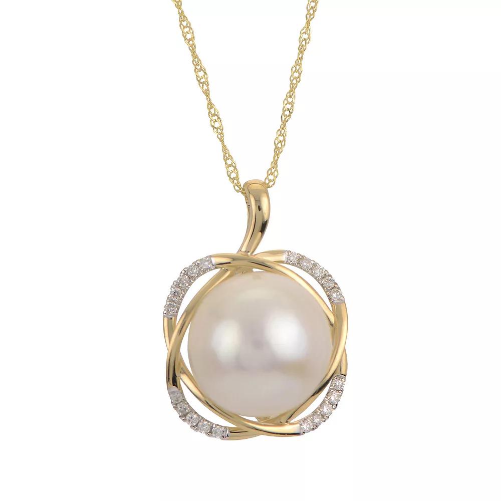 PearLustre by Imperial 14k Gold Freshwater Cultured Windsor Pearl & Diamond Accent Pendant Necklace, Women's, Size: 18" Product Image