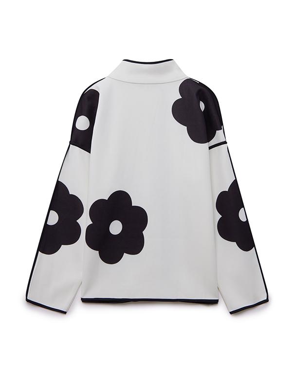 Long Sleeves Loose Contrast Color Flower Print Split-Joint Stand Collar Jackets Outerwear Product Image