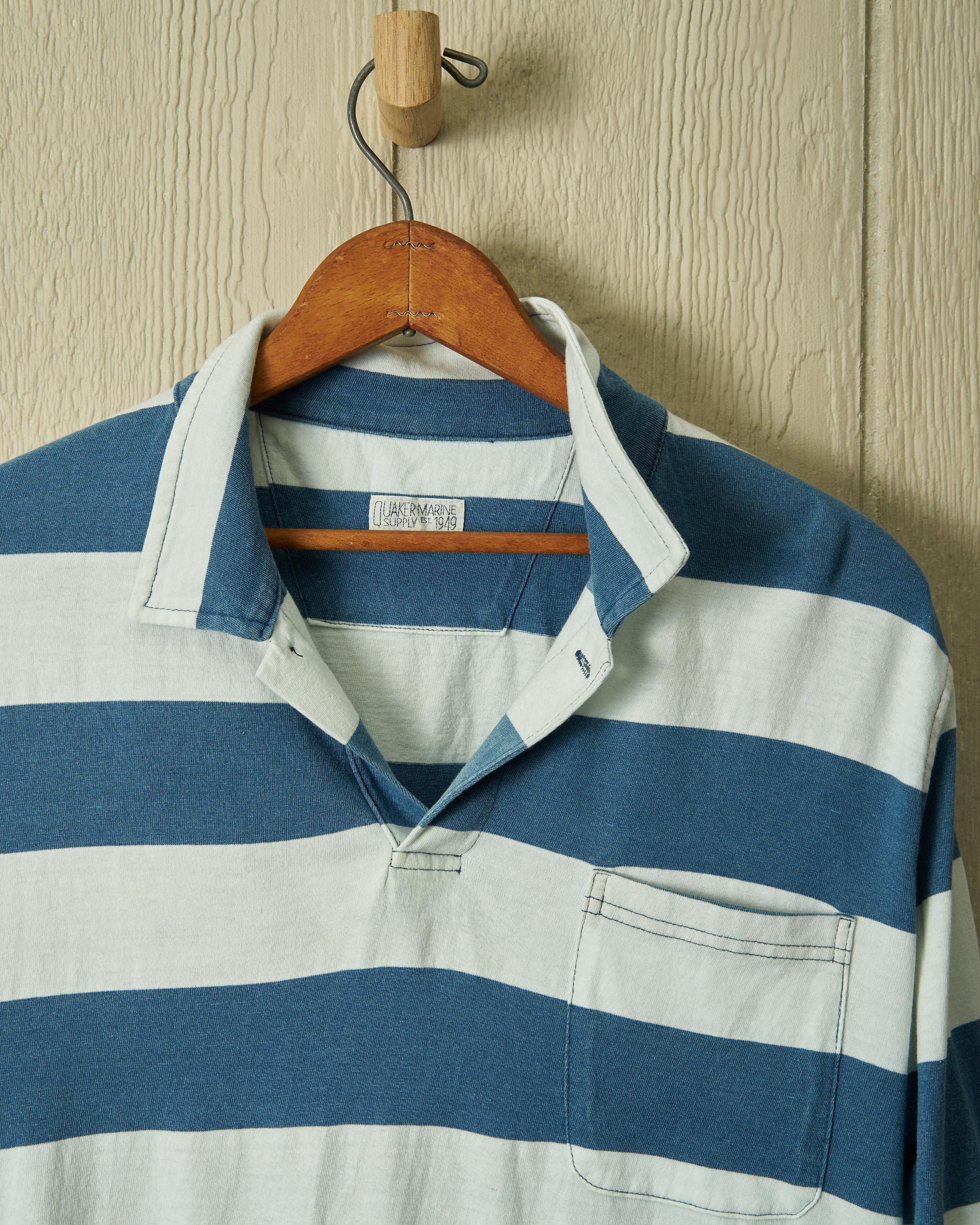 Long Sleeve Indigo Polo in Blue/White Rugby Stripe Product Image
