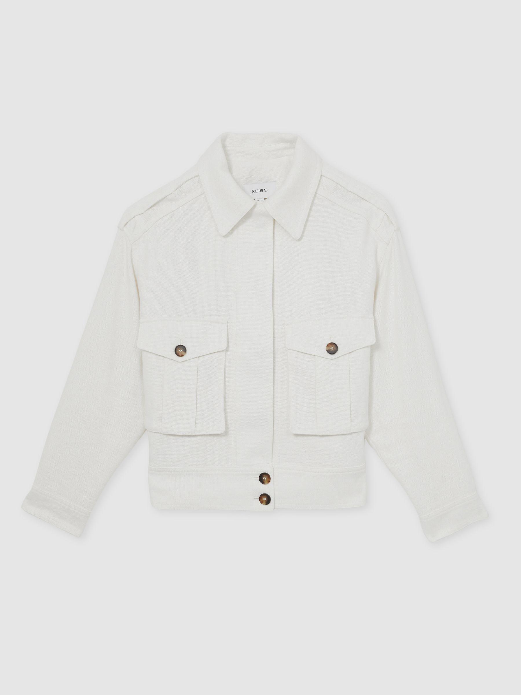 Linen-Blend Twin-Pocket Jacket in White Product Image