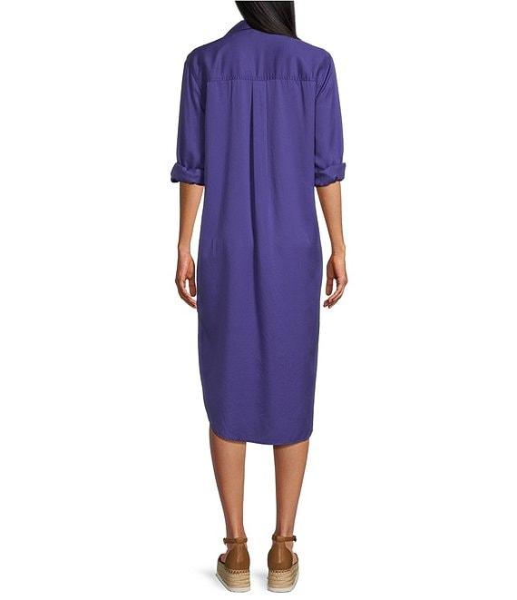 Westbound Petite Size 3/4 Roll-Tab Sleeve Button-Front Midi Shirt Dress Product Image