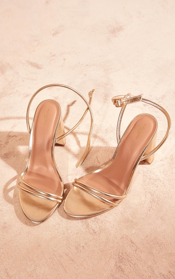  Gold Wide Fit Metallic PU Round Toe Barely There Block High Heeled Sandals Product Image