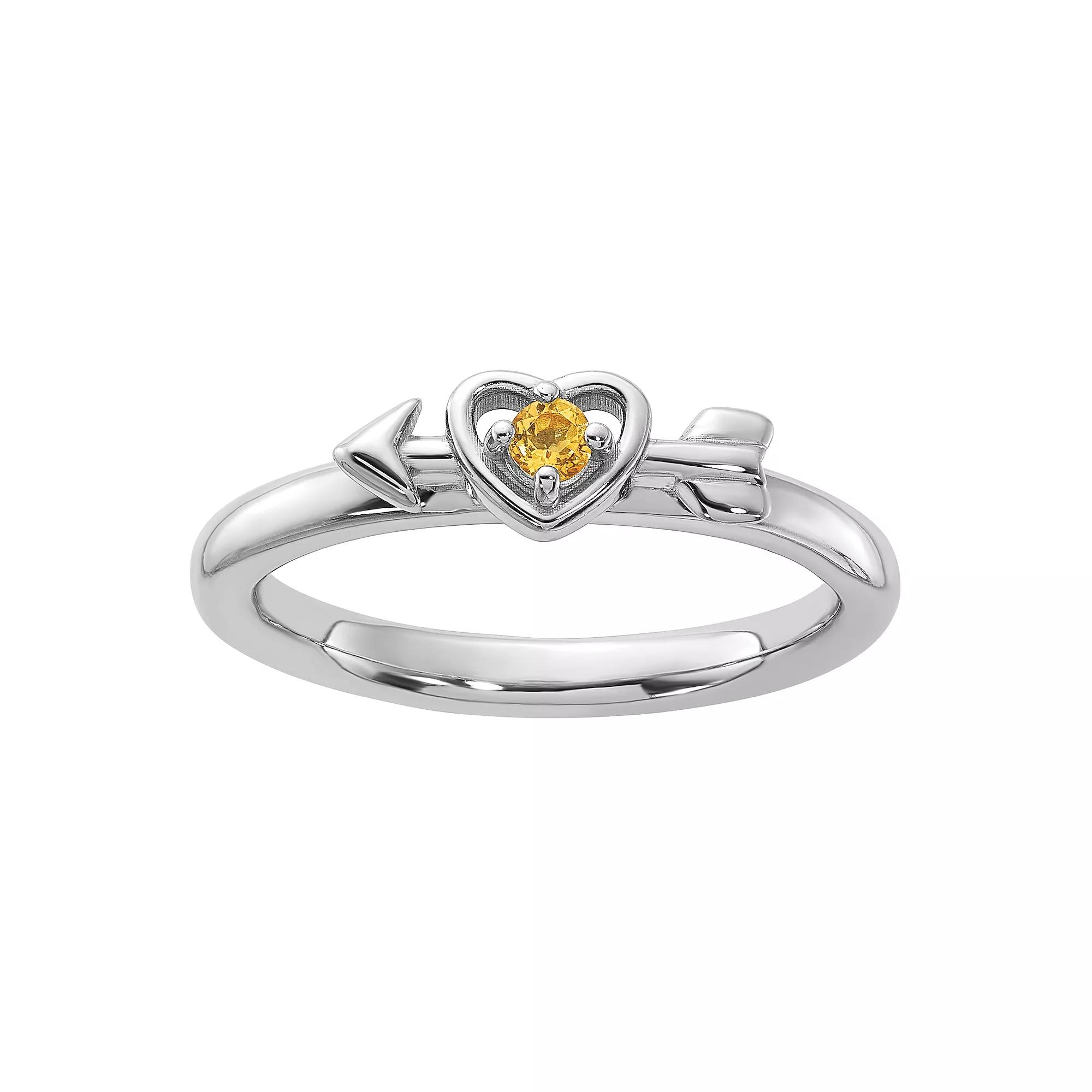 Stacks & Stones Sterling Silver Stackable Gemstone Heart with Arrow Ring, Women's, Size: 6, Citrine Product Image