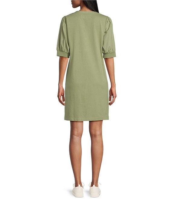 Tommy Bahama Islandscape Henley Pearl Buttons Short Puff Sleeve Shift Dress Product Image