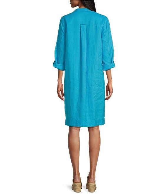 John Mark Linen Wire Collar Roll Tab Sleeve Shirt Dress Product Image