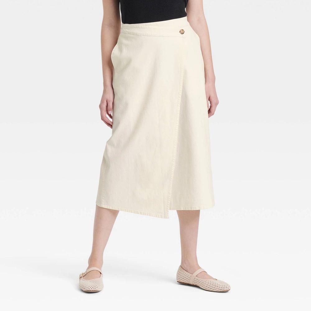 Women's Midi Wrap Skirt - Universal Thread™ Cream 4: Midweight, Inside Pocket Product Image