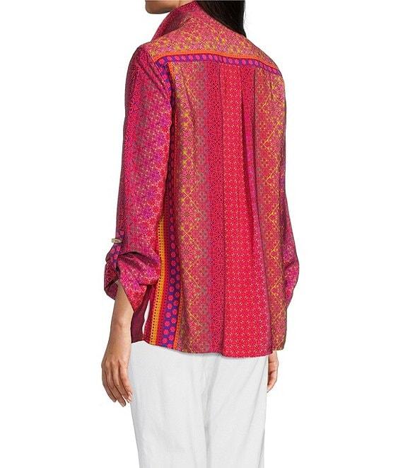 Ali Miles Woven Printed Wire Neck 3/4 Roll-Tab Sleeve Button Front Tunic Product Image