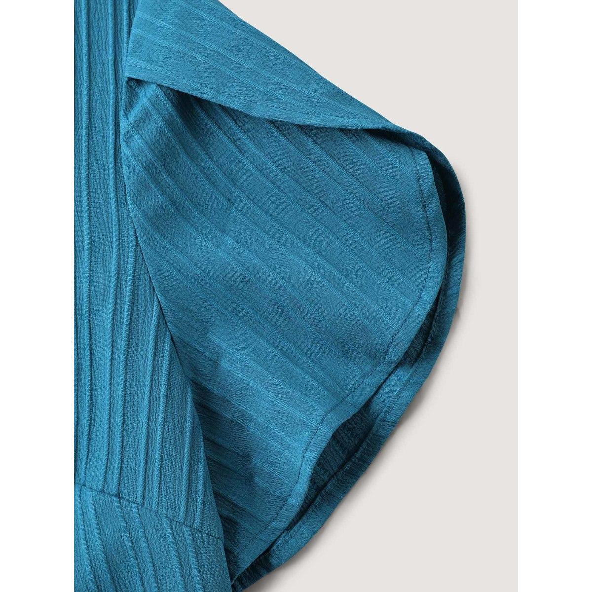 Plus Size Cerulean Textured Petal Sleeve Asymmetrical Neck Blouse Women Office Short sleeve Non Office Blouses BloomChic 30/6X Product Image