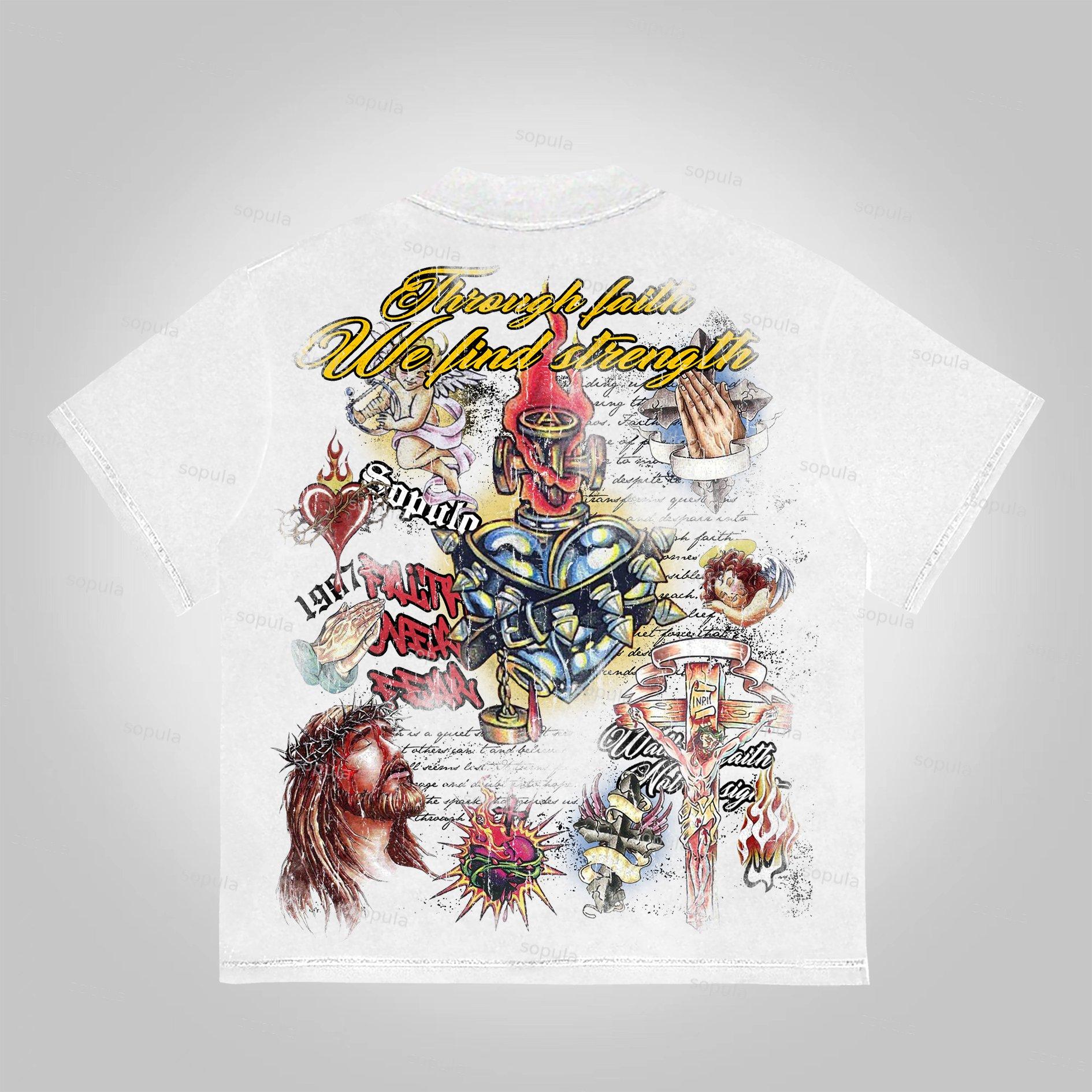 Sopula Faith In Jesus Collage Vintage Graphics Cotton T-Shirt Product Image