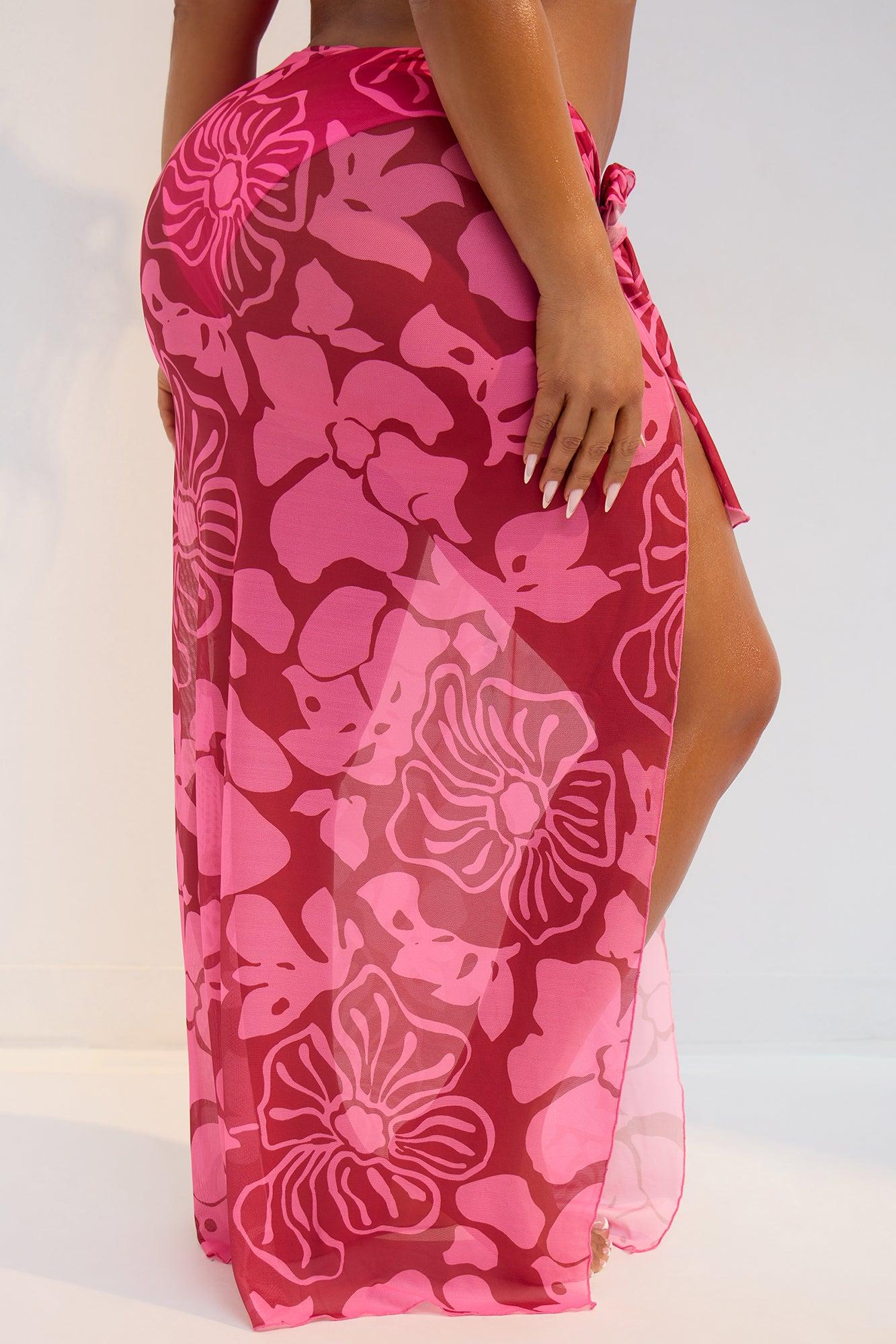Moana Tropical Florals Mesh Maxi Cover Up Sarong - Red/combo Product Image