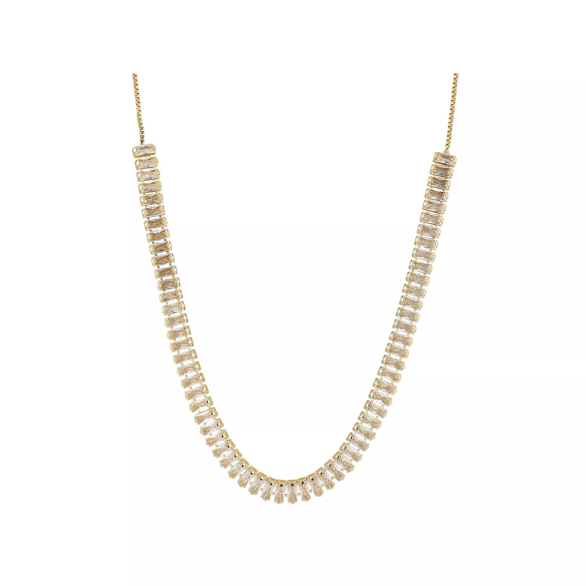 Cubic Zirconia Baguette Tennis Choker Necklace, Women's, Size: 20", Silver Tone Product Image