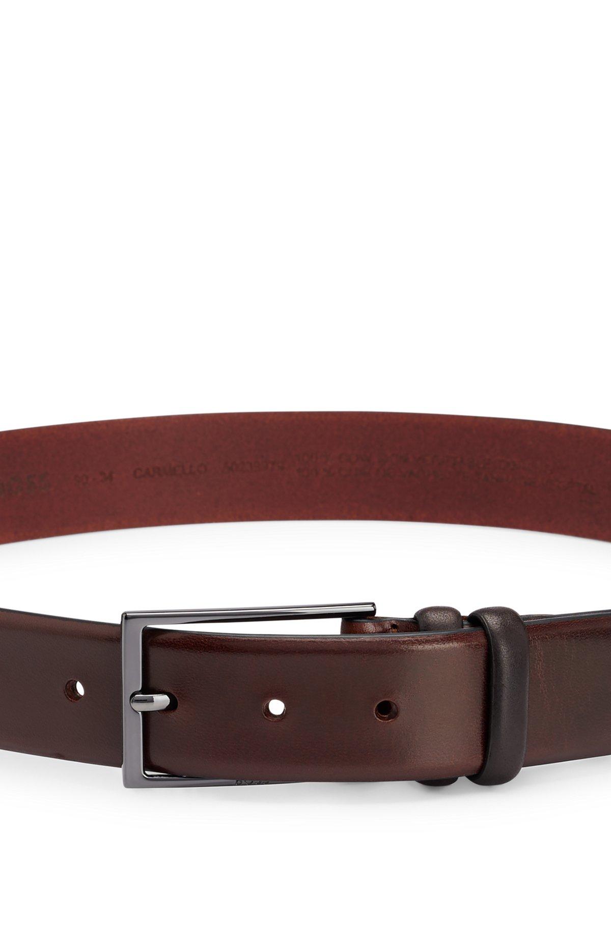BOSS - Vegetable-tanned leather belt with gunmetal hardware - Brown Product Image