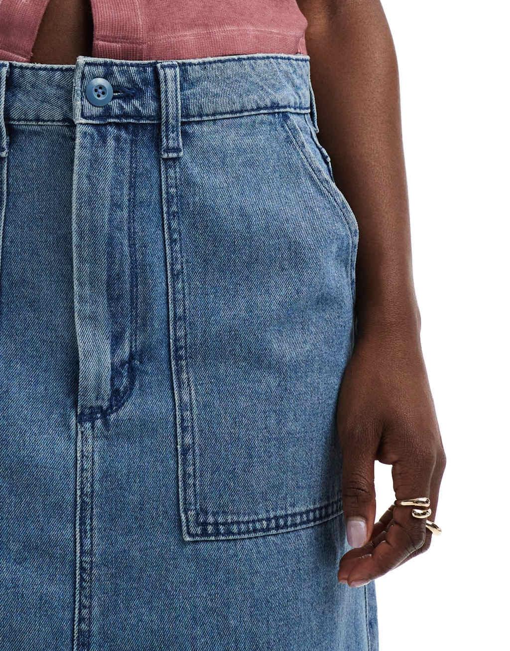 Vans Union denim carpenter maxi skirt in blue Product Image