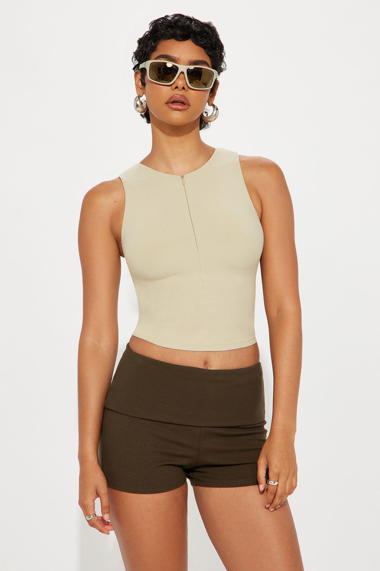 Second Skin Double Lined Zip Front Tank - Stone Female Product Image