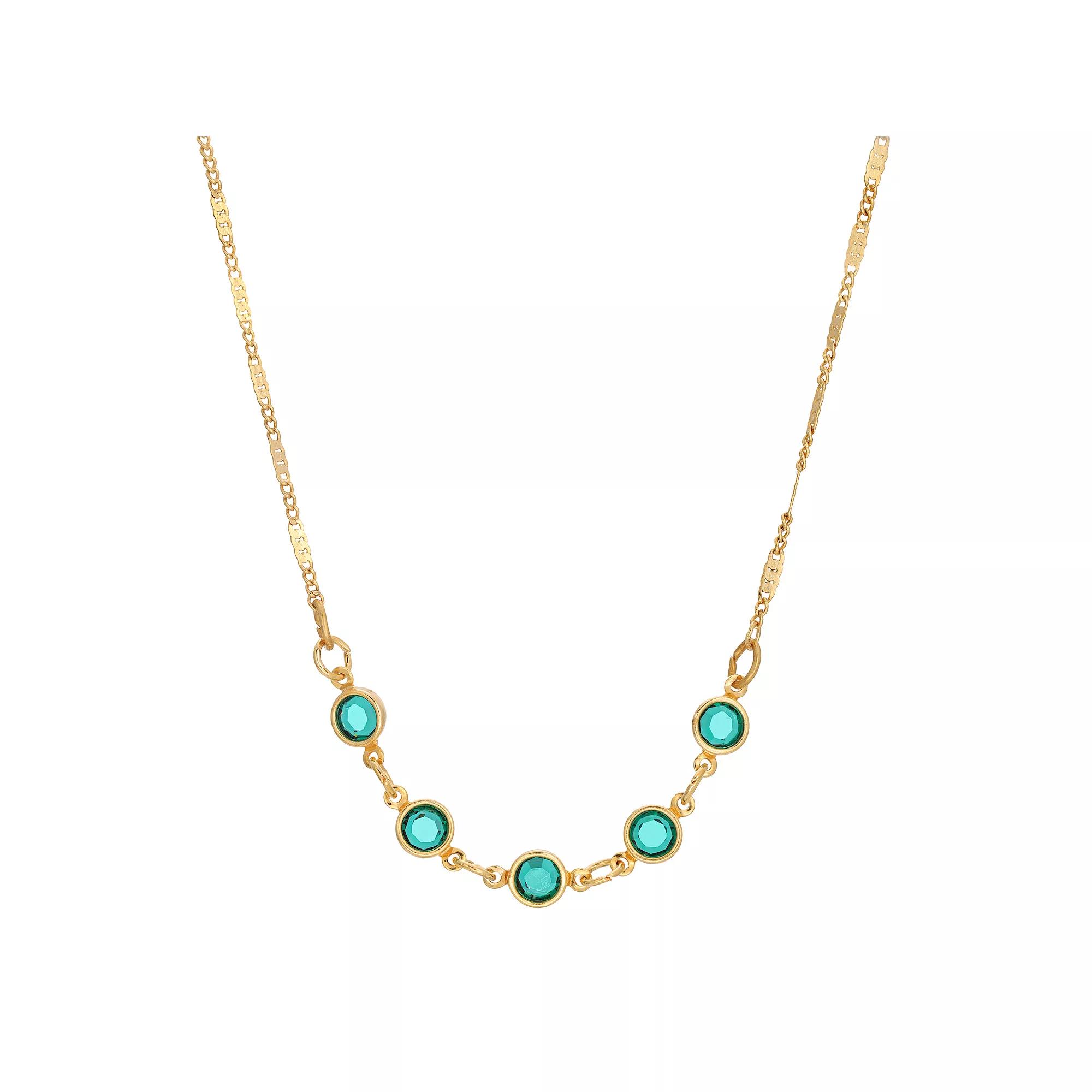 1928 Gold Tone Petite Green Crystal Necklace, Womens Product Image