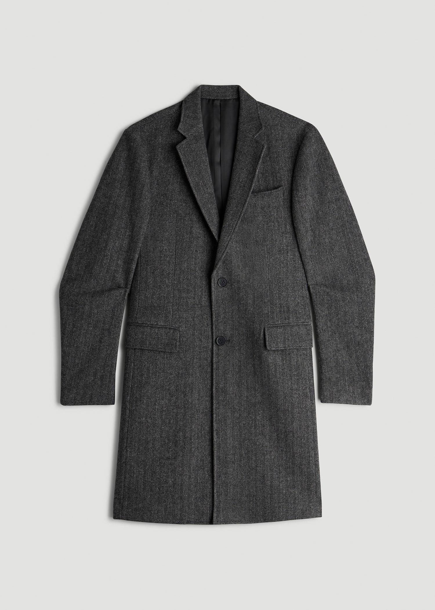 Wool Coat for Tall Men in Grey and Black Herringbone Male Product Image