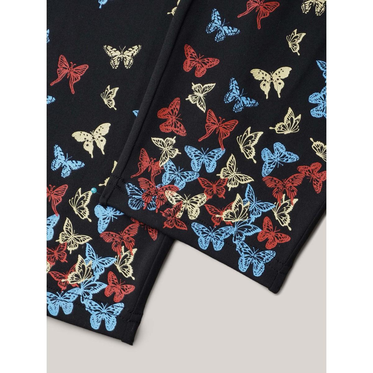 Plus Size Super Stretchy Butterfly Print Tight Pants Women Black Elegant High stretch Skinny Mid Rise Everyday Leggings BloomChic 22-24/3X Product Image