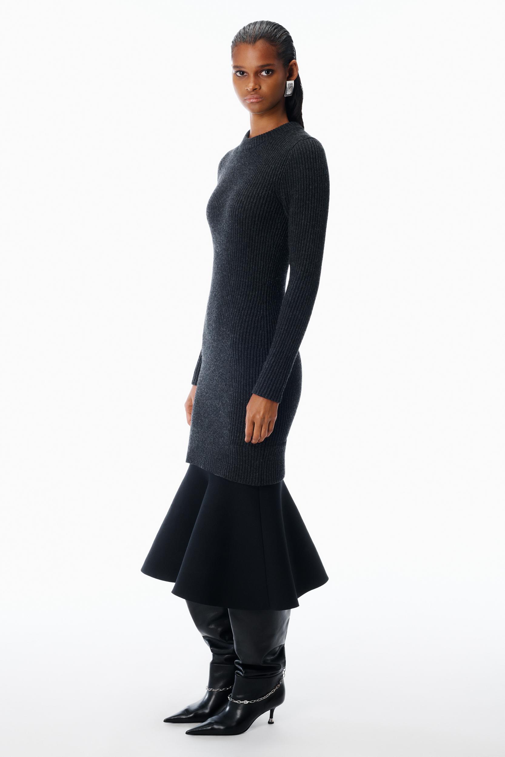Ribbed Long-sleeve Dress In Wool   Product Image