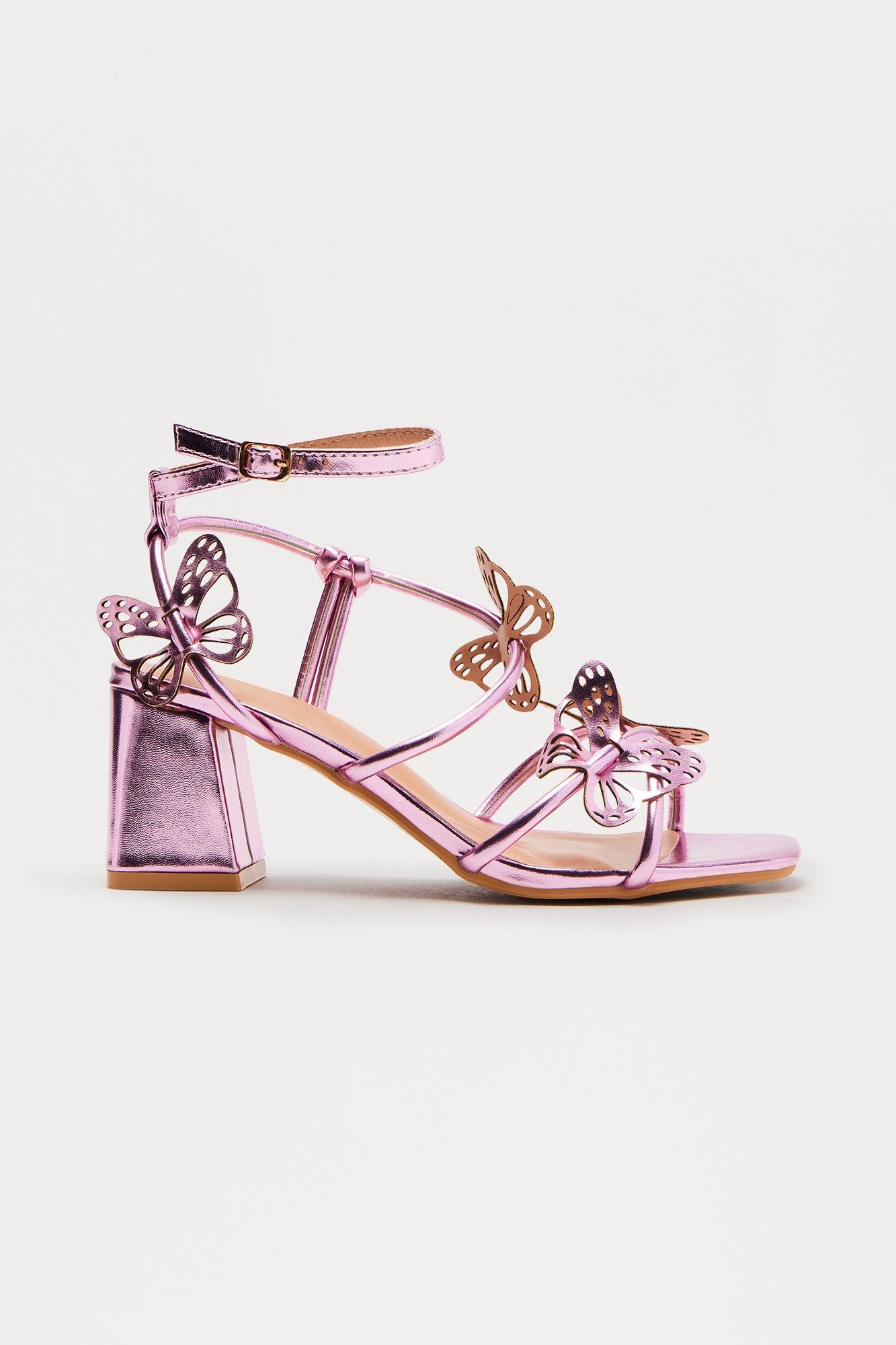 Enchant Butterfly Ankle Strap Heels - Pink Female Product Image
