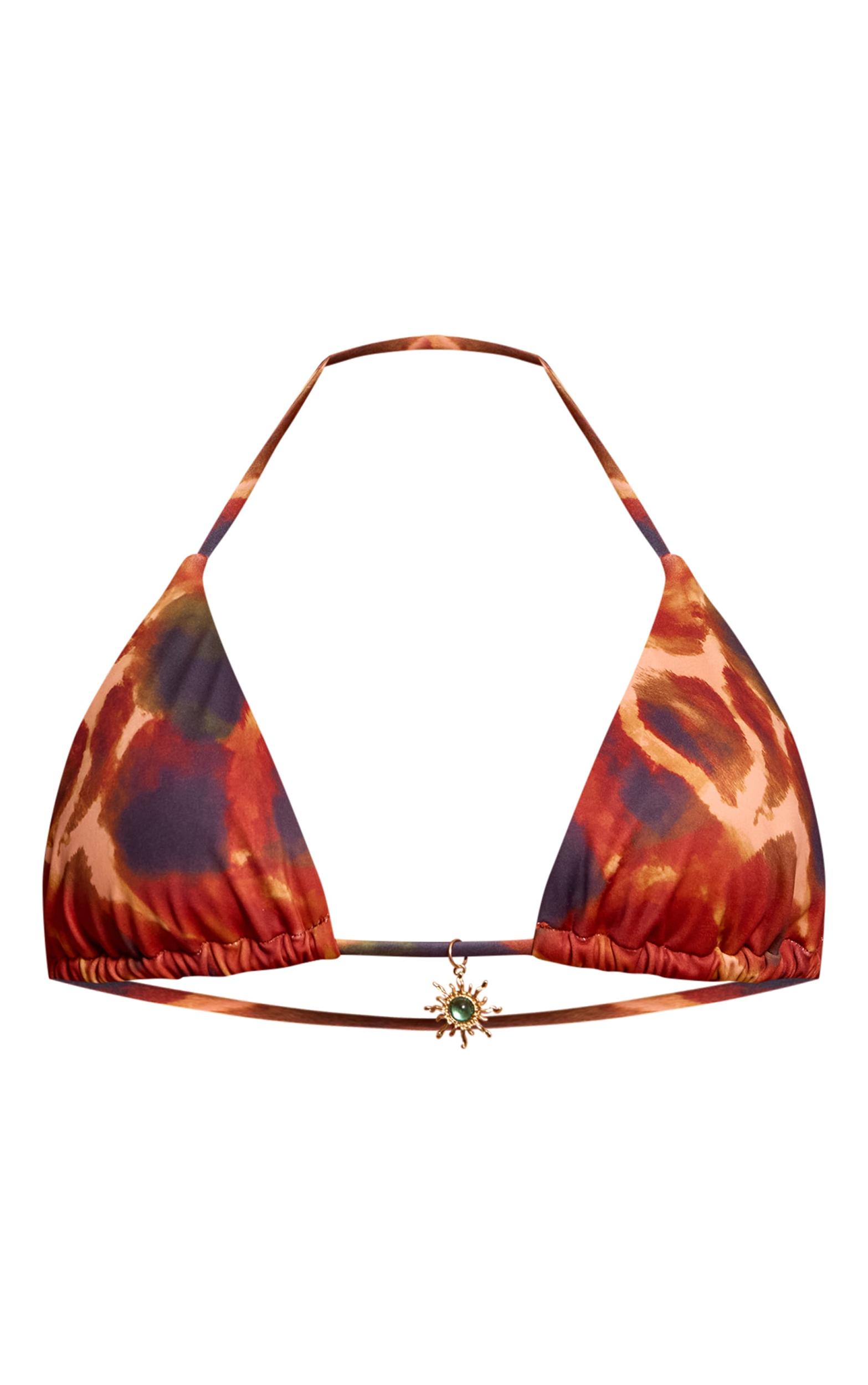 Rust Giraffe Print Trim Detail Triangle Bikini Top Product Image
