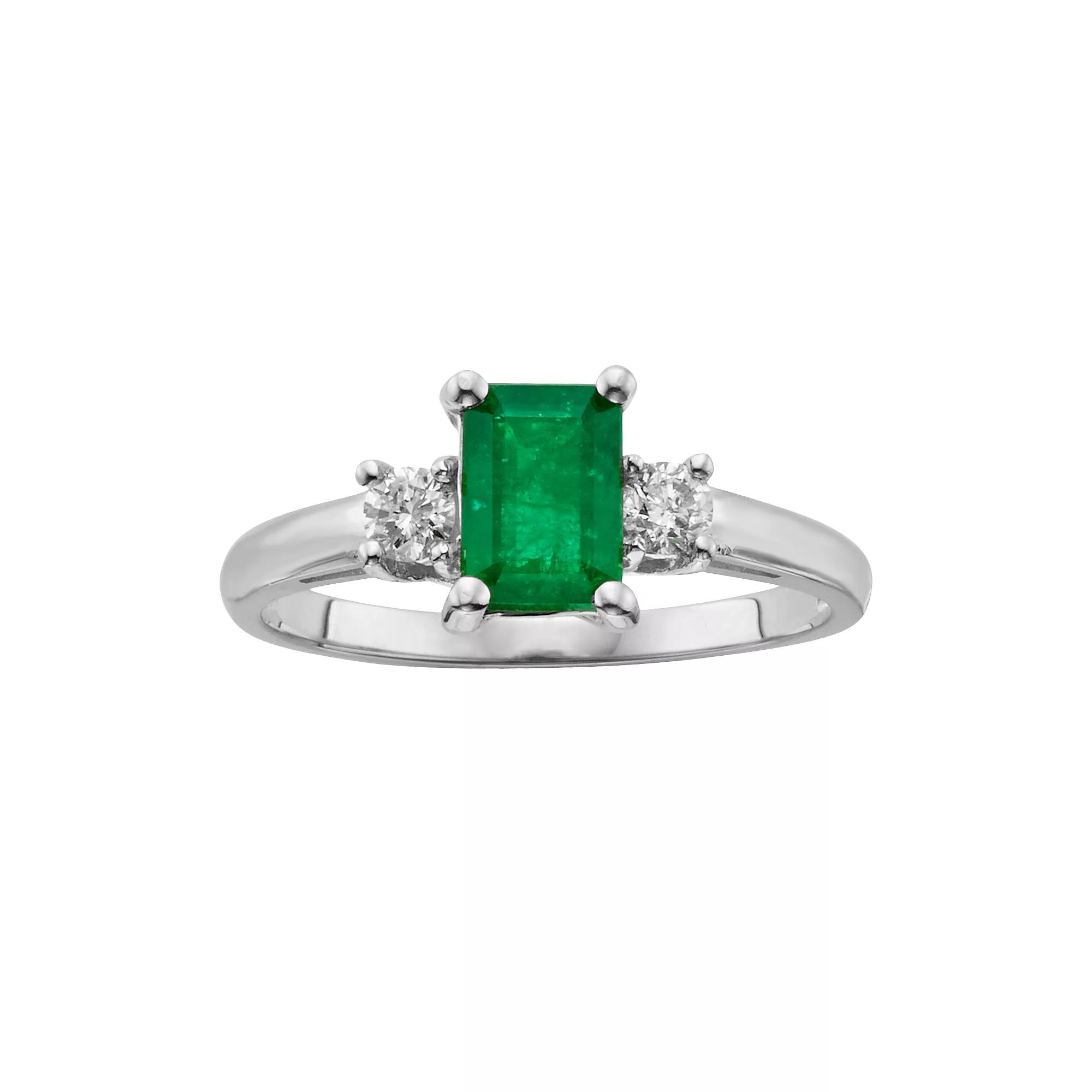 The Regal Collection 14k White Gold Genuine Emerald & 1/5-ct. T.W. IGL Certified Diamond 3-Stone Ring, Women's,  Product Image