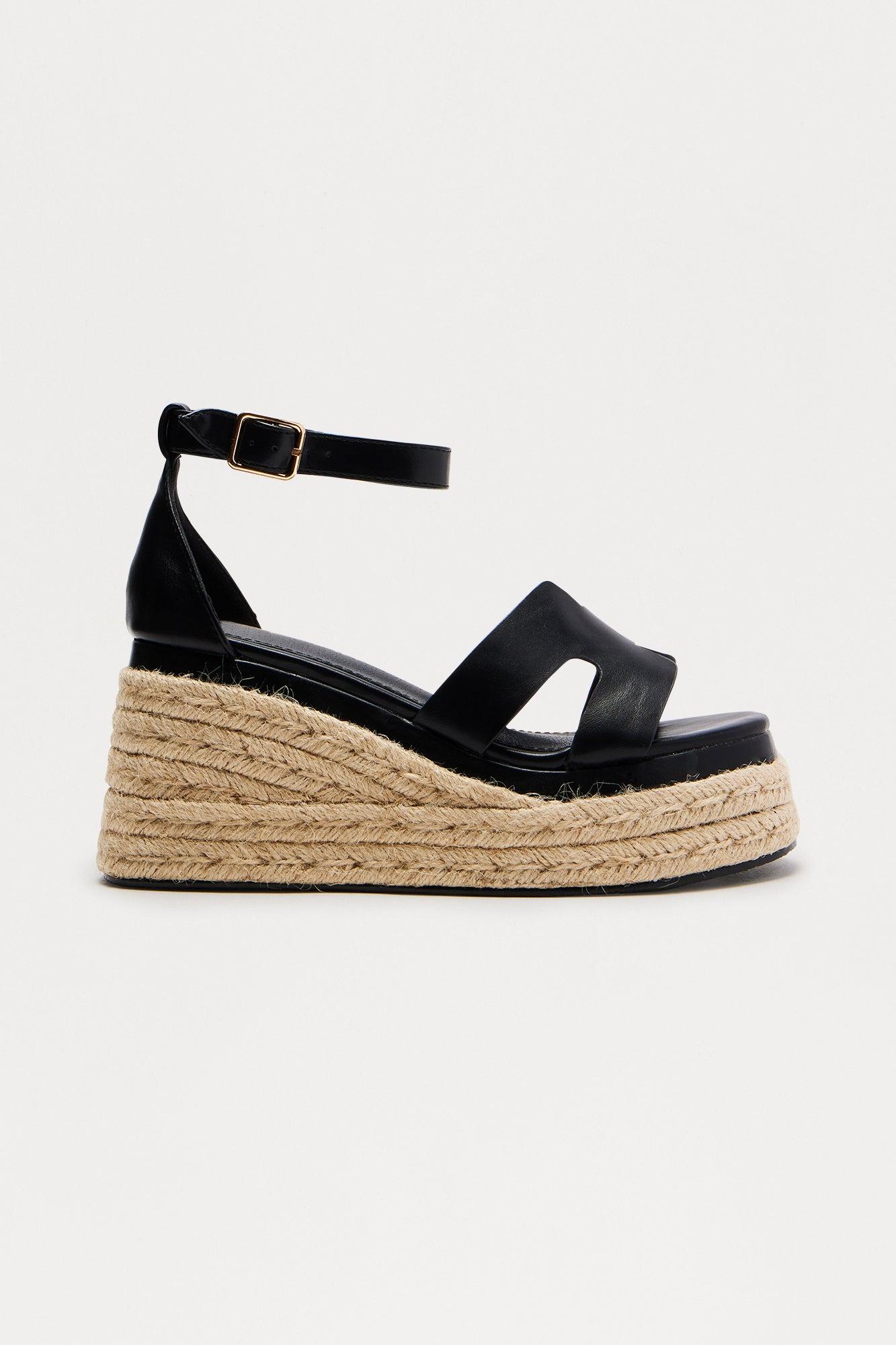 Tora Jute Platform Wedges - Black Female Product Image