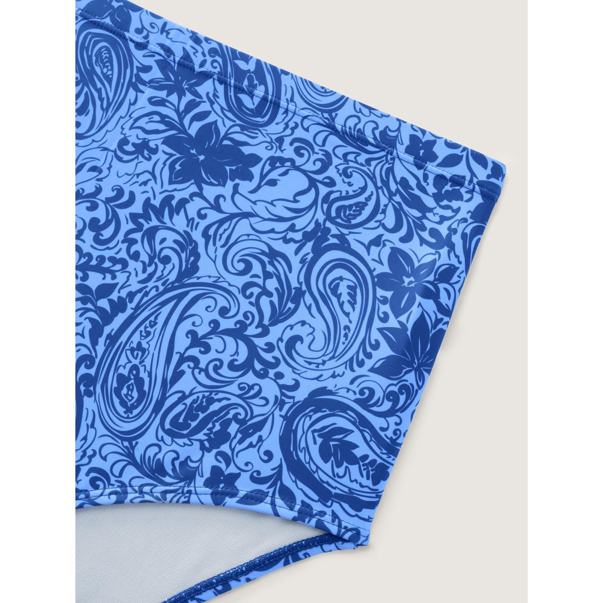 Plus Size Paisley Print Twist Front Swim Dress Women's Swimwear Greenbean Resort Bodycon U-neck High stretch Curve Swim Dresses BloomChic 30/6X Product Image