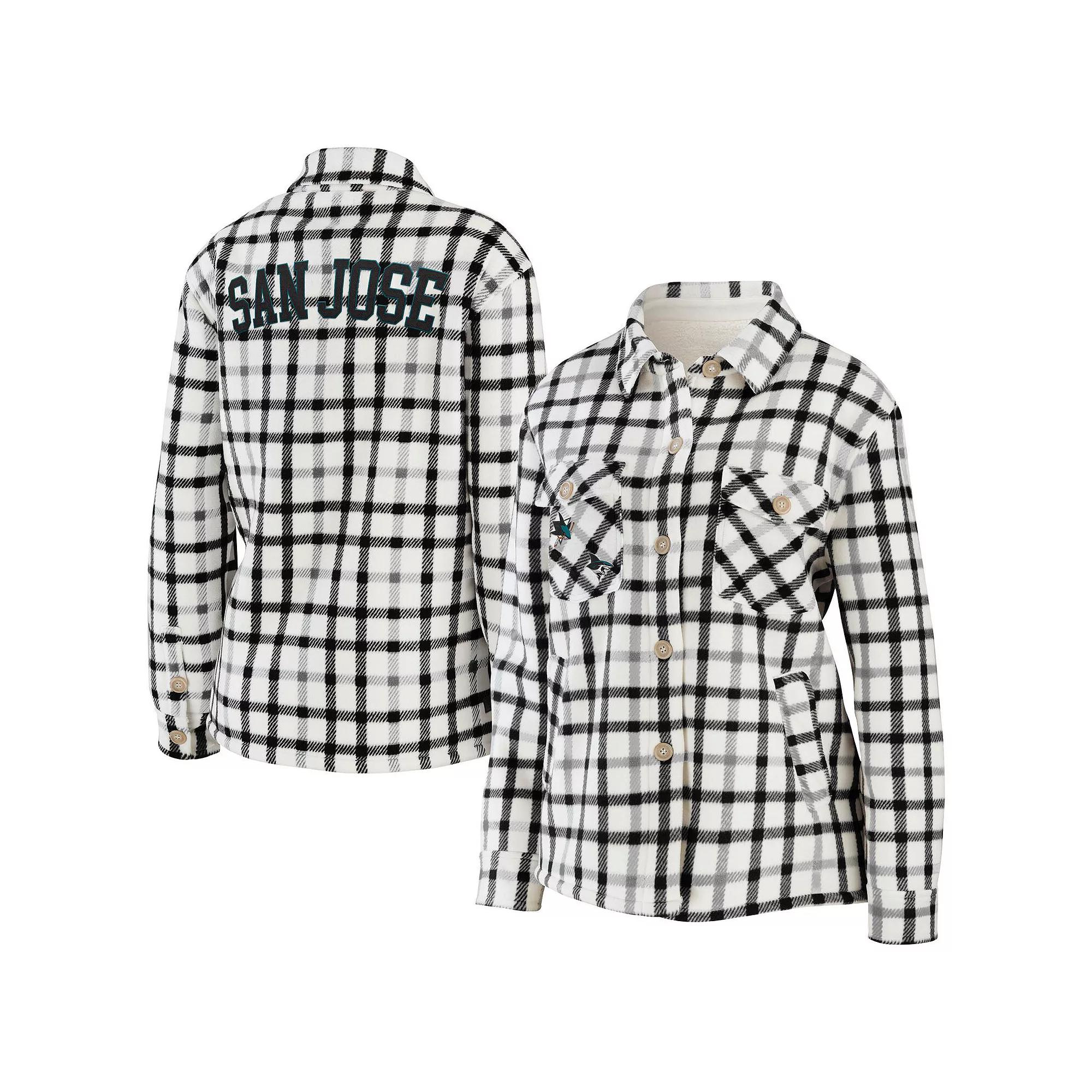 Women's WEAR by Erin Andrews Oatmeal San Jose Sharks Plaid Button-Up Shirt Jacket, Size: Small, Sks Team Product Image
