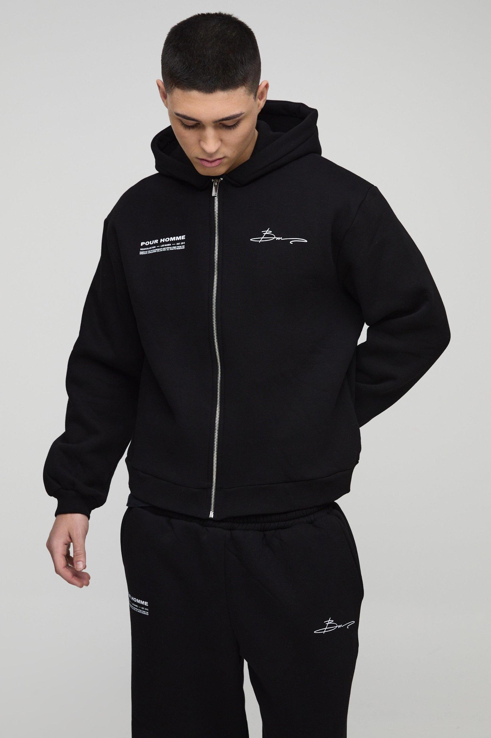 Oversized Boxy Homme Print Zip Through Hooded Tracksuit | boohooMAN USA Product Image