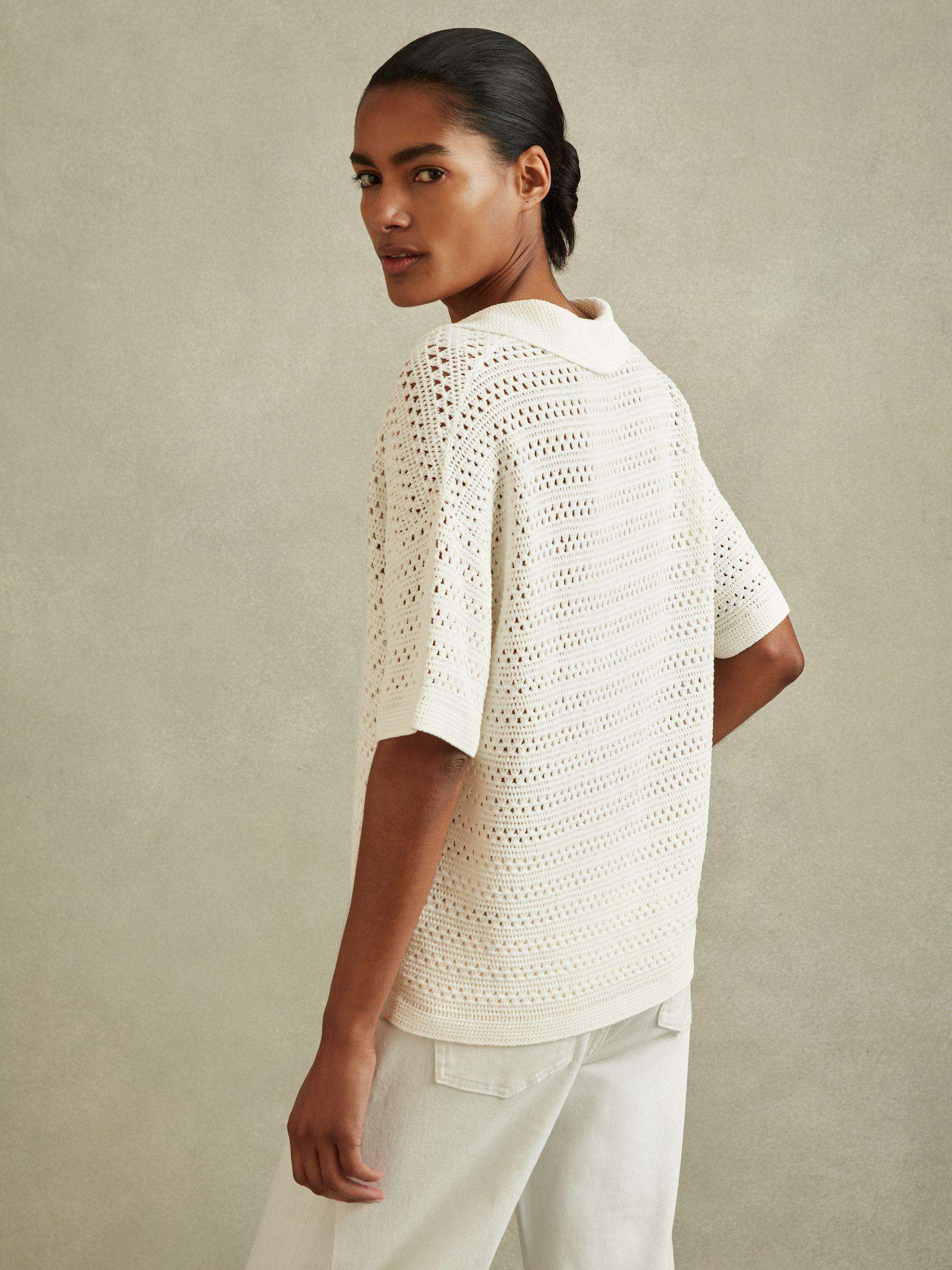 Knitted Open-Collar Polo Shirt in Ivory Product Image