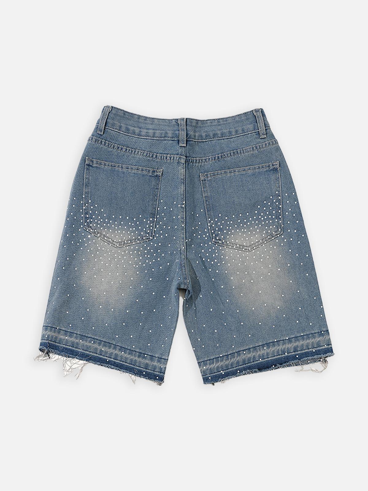 Hiphop Cross Hot Diamond Jorts Denim Shorts Product Image