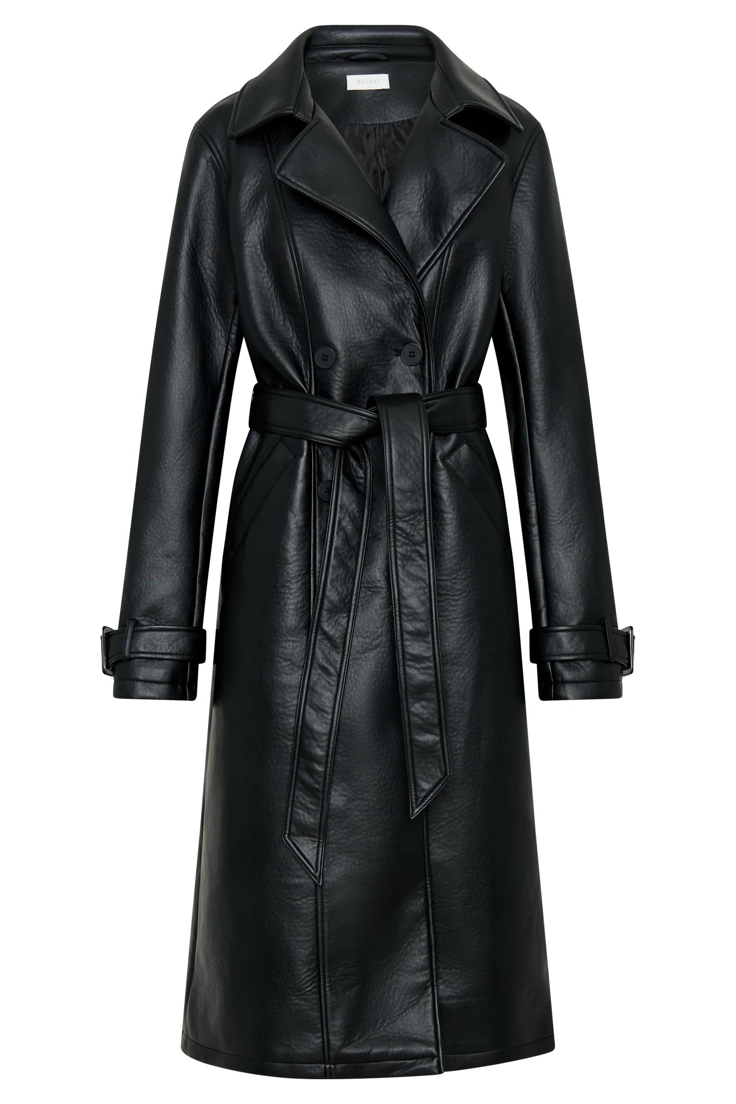 Tarah Faux Leather Trench Coat - Black Product Image
