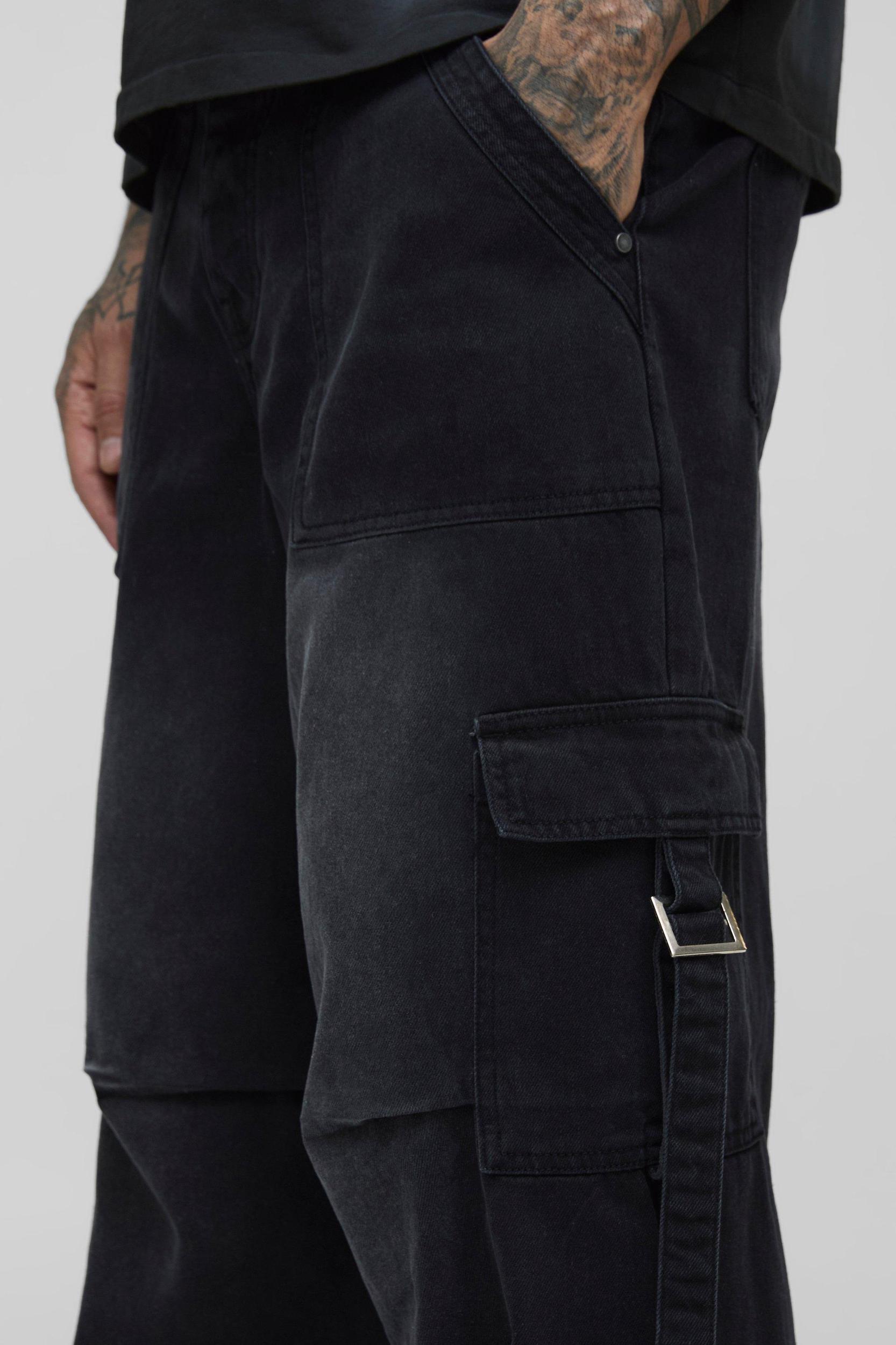 Tall Strap Detail Parachute Fit Jeans | boohooMAN USA Product Image