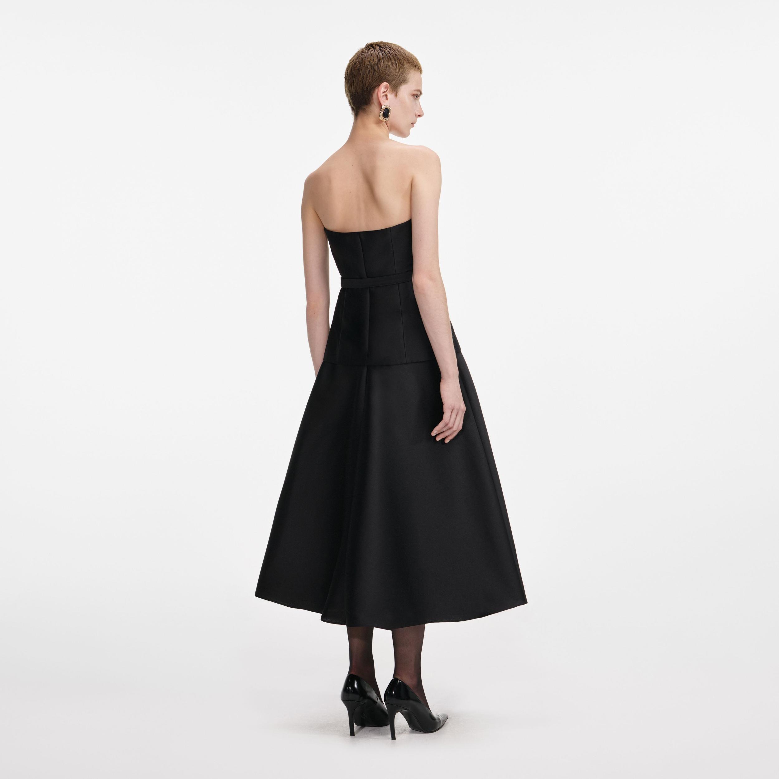 Black Taffeta Bandeau Midi Dress Product Image