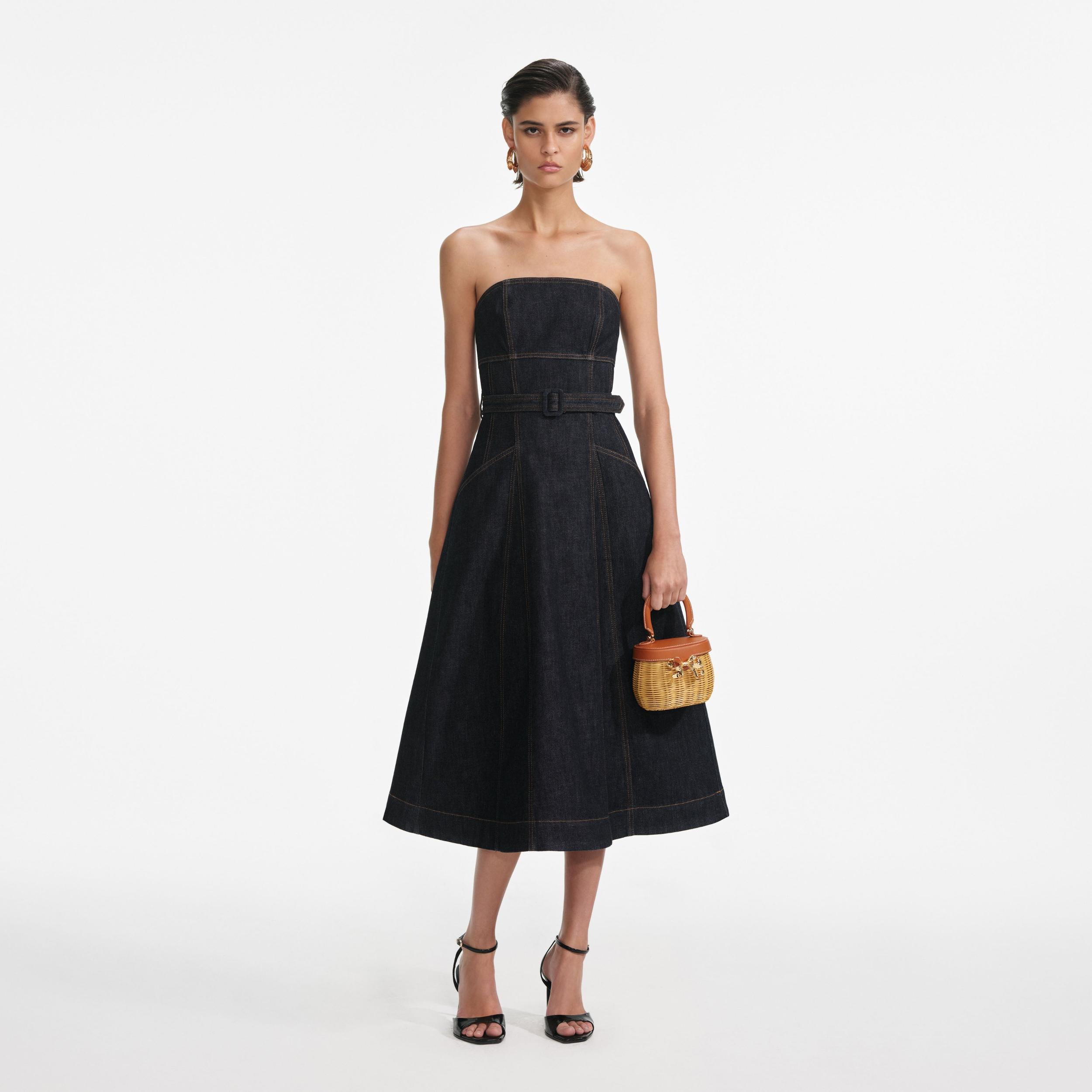 Indigo Denim Bandeau Midi Dress Product Image