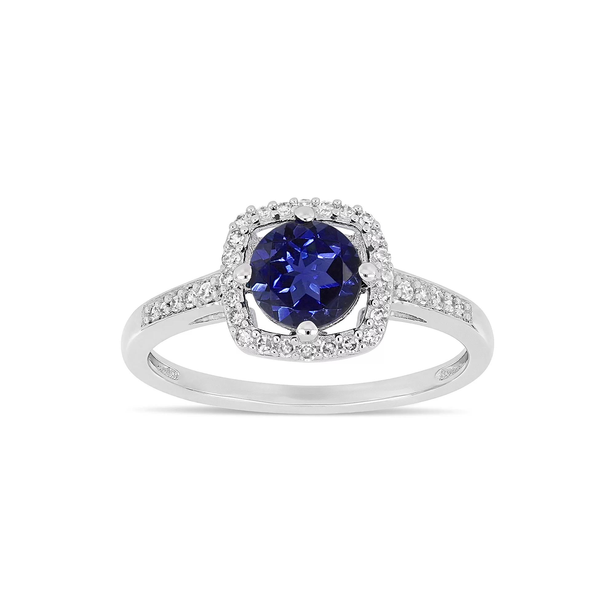 Stella Grace 10k White Gold 1/8 Carat T.W. Diamond Lab-Created Sapphire Frame Ring, Womens 10k Whgold Product Image