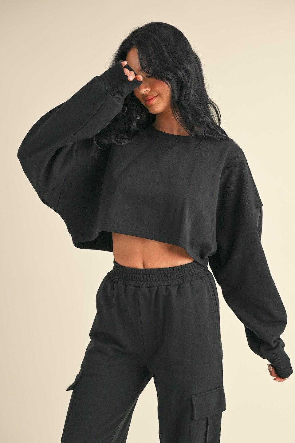 Oversized Crop Sweatshirt and Cargo Sweatpants Set Product Image