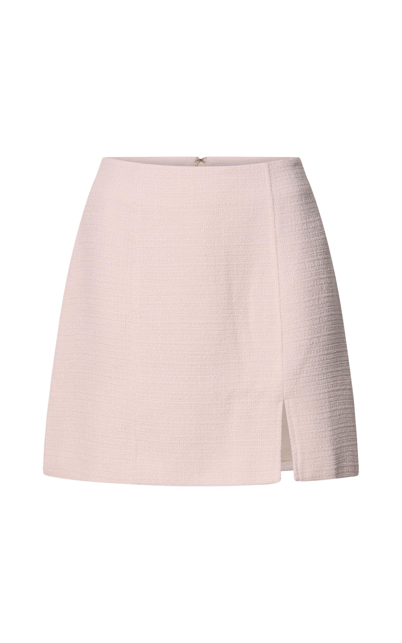 Iggy Mini Skirt - High Waist Split Boucle Skirt in Pink Product Image