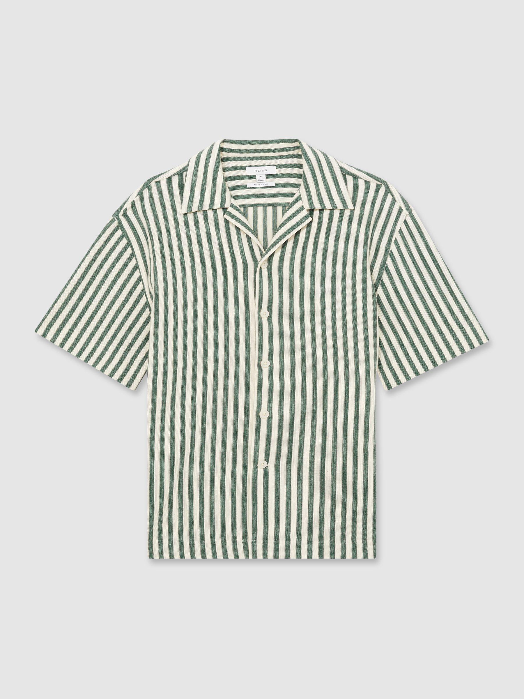 Textured Stripe Cuban-Collar Shirt in Green/White Product Image
