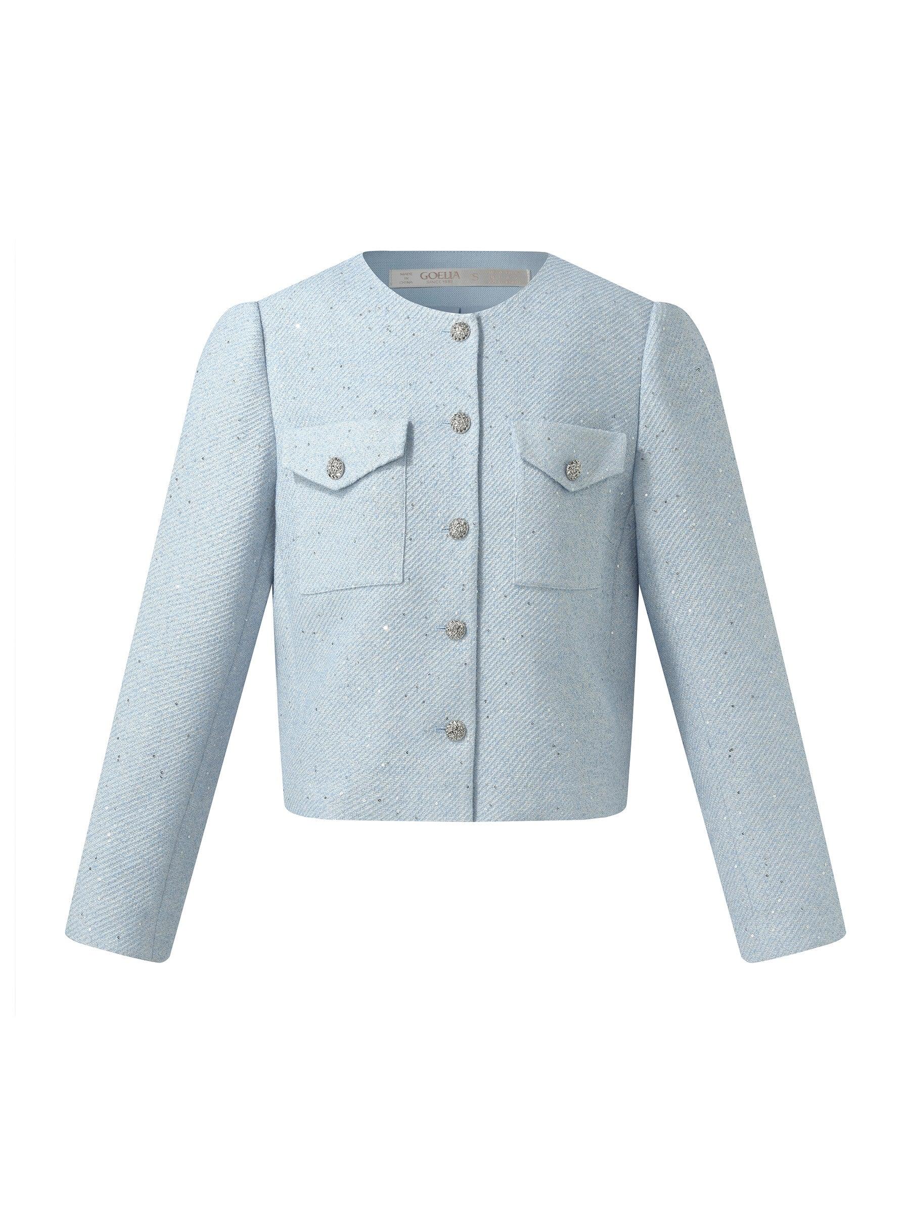 Acetate Blend Sequins Women Crop Jacket Product Image
