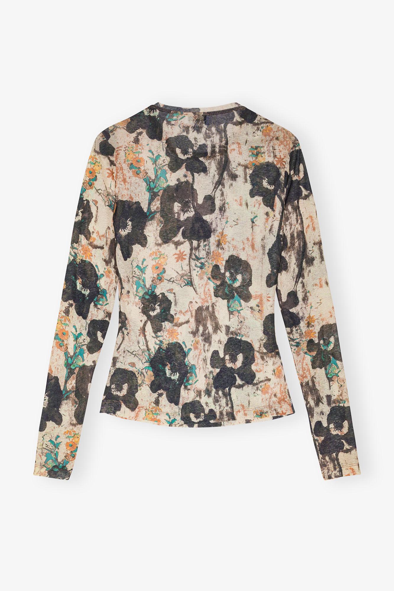Printed Marl Mesh Long Sleeve Top Product Image